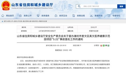 奥文集团旗下潍坊市奎文区奥文医养健康示范园项目发生事故1死1伤被督办